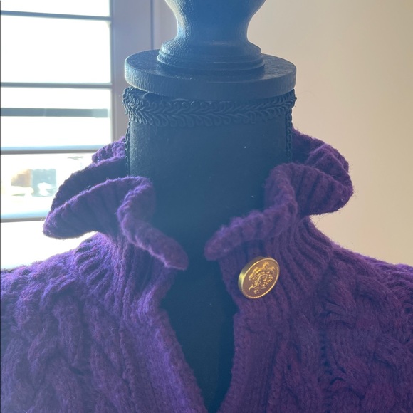 J. Crew Purple Cable Knit Cardigan with Gold Buttons - Picture 6 of 7
